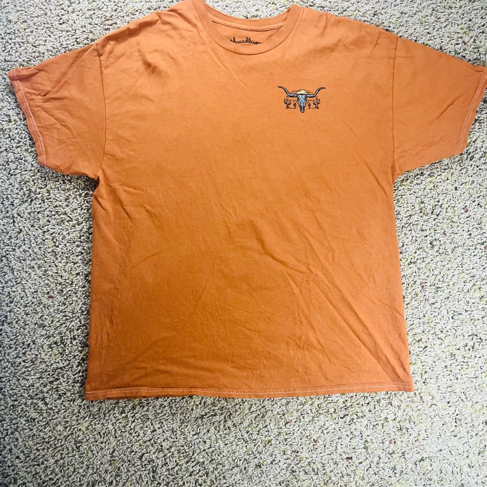 Threadless Orange Cowboy Graphic T-Shirt Large Western Cactus Bull Horse Tee